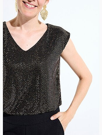 Combi-pantalon bi-matière sequins dorés - Afibel