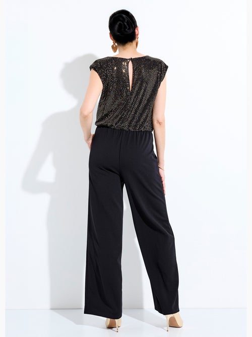 Combi-pantalon bi-matière sequins dorés - Afibel - Kiabi