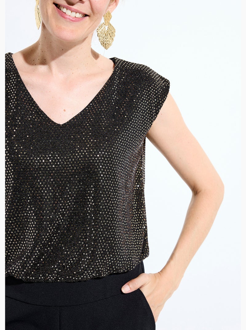 Combi-pantalon bi-matière sequins dorés - Afibel Noir Doré - Kiabi