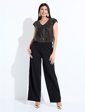Combi-pantalon bi-matière sequins dorés
