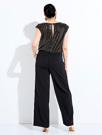Combi-pantalon bi-matière sequins dorés