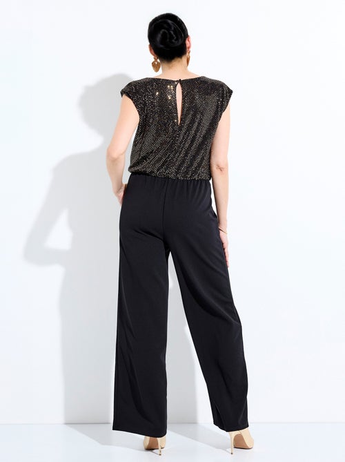 Combi-pantalon bi-matière sequins dorés - Kiabi