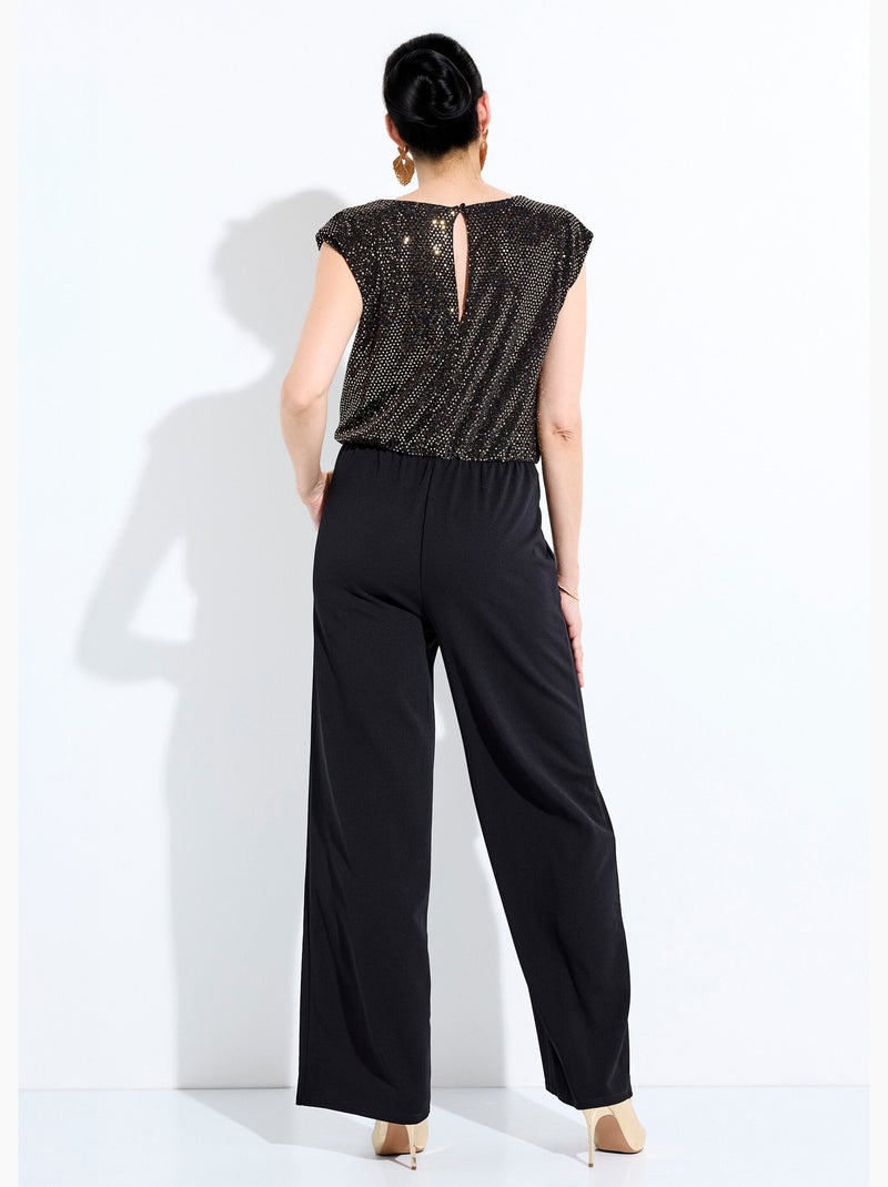 Combi-pantalon bi-matière sequins dorés Noir Doré - Kiabi