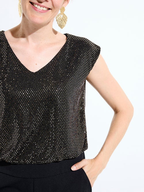 Combi-pantalon bi-matière sequins dorés - Kiabi