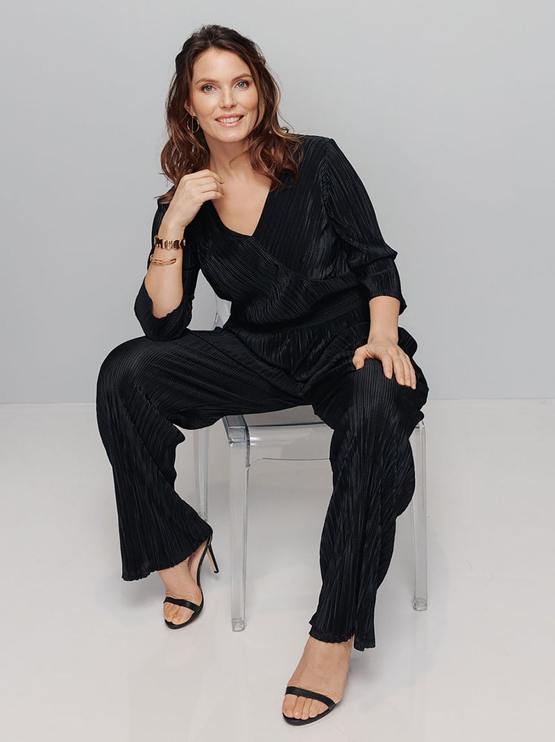 Combi-pantalon en maille plissée Noir - Kiabi