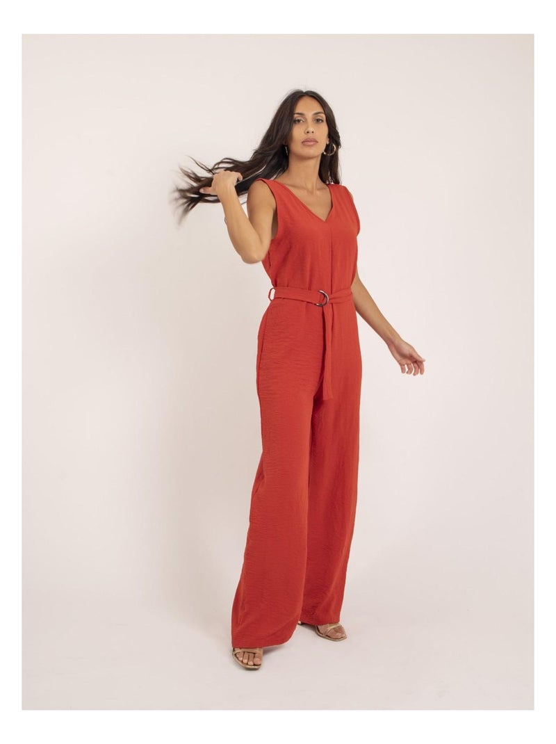 Combi pantalon et ceinture elea Orange corail - Kiabi