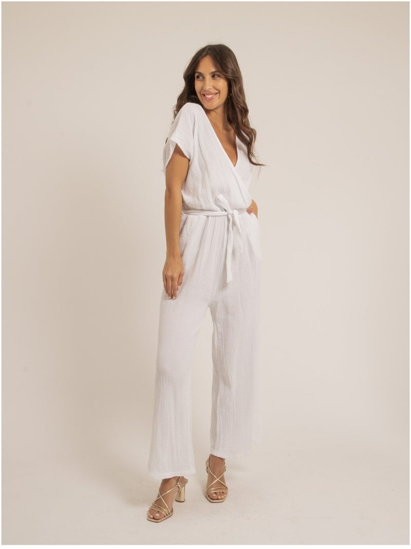 Combi pantalon gaze de coton EROLIE Blanc - Kiabi