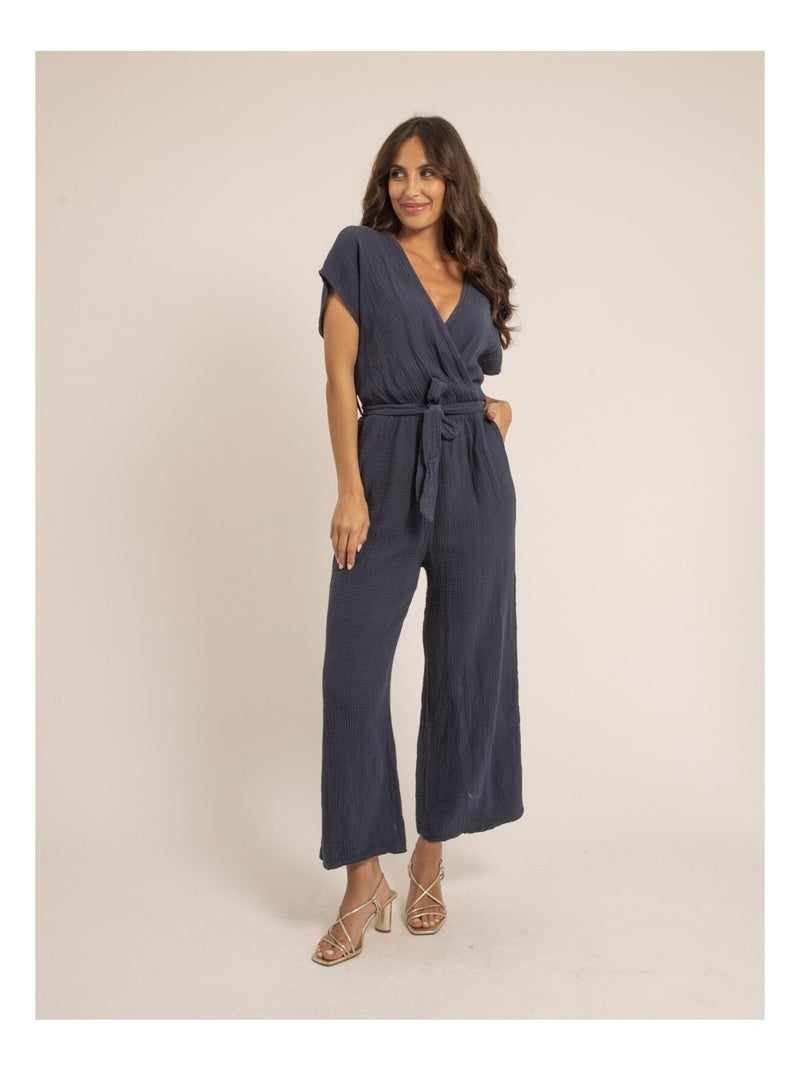 Combi pantalon gaze de coton EROLIE Bleu marine - Kiabi