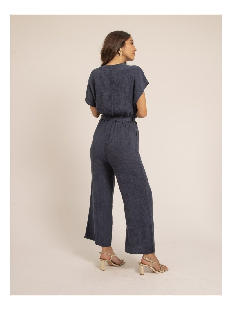 Combi pantalon gaze de coton EROLIE Bleu marine - Kiabi