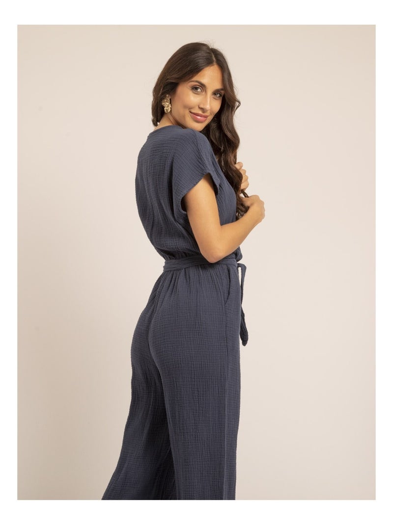 Combi pantalon gaze de coton EROLIE Bleu marine - Kiabi