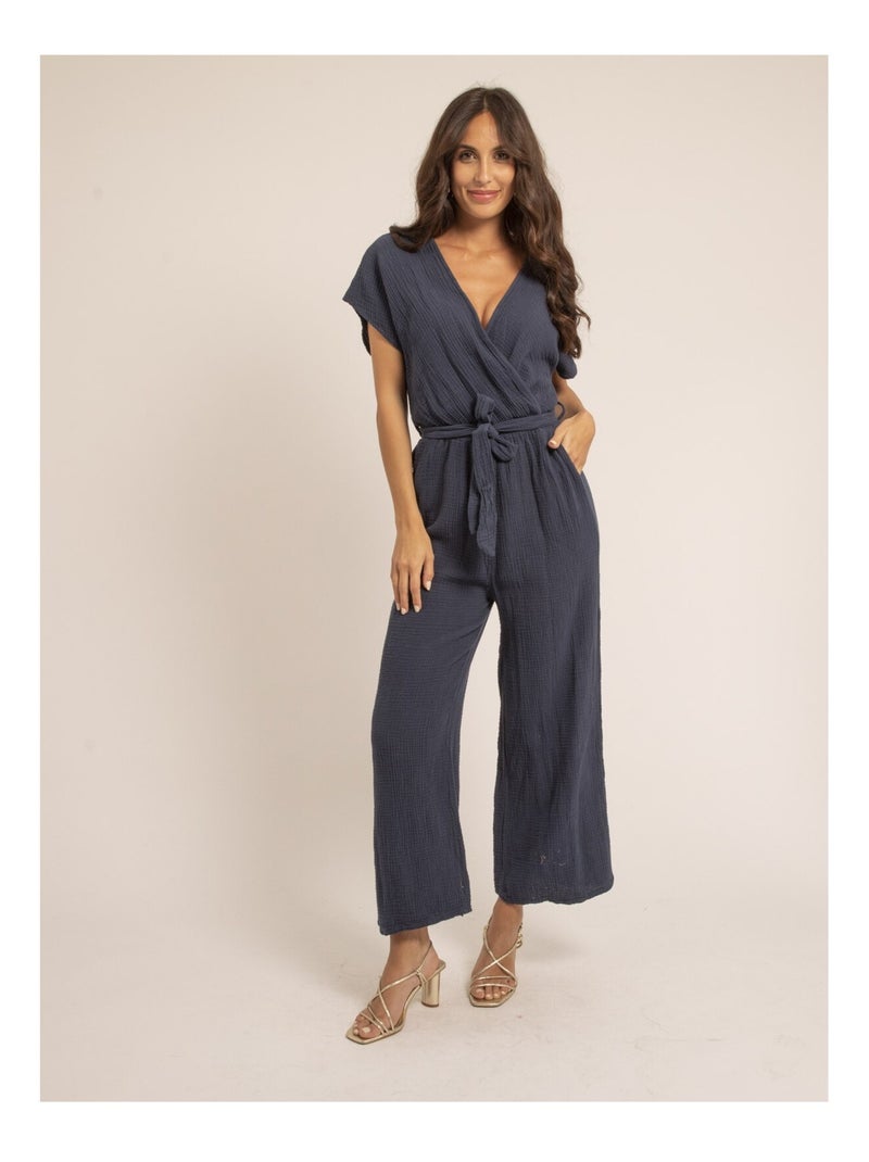 Combi pantalon gaze de coton EROLIE Bleu marine - Kiabi