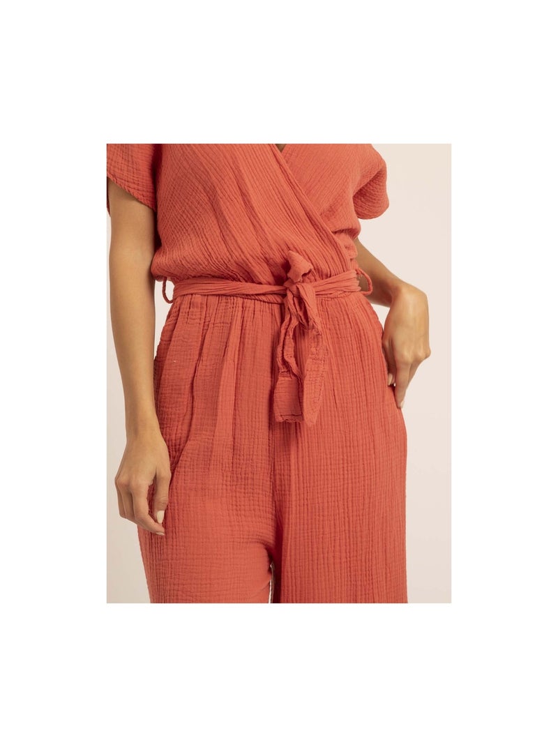 Combi pantalon gaze de coton EROLIE Orange corail - Kiabi