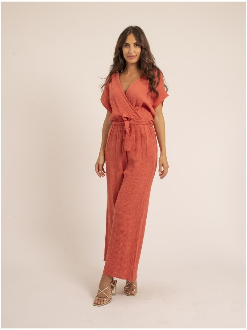 Combi pantalon gaze de coton EROLIE Orange corail - Kiabi