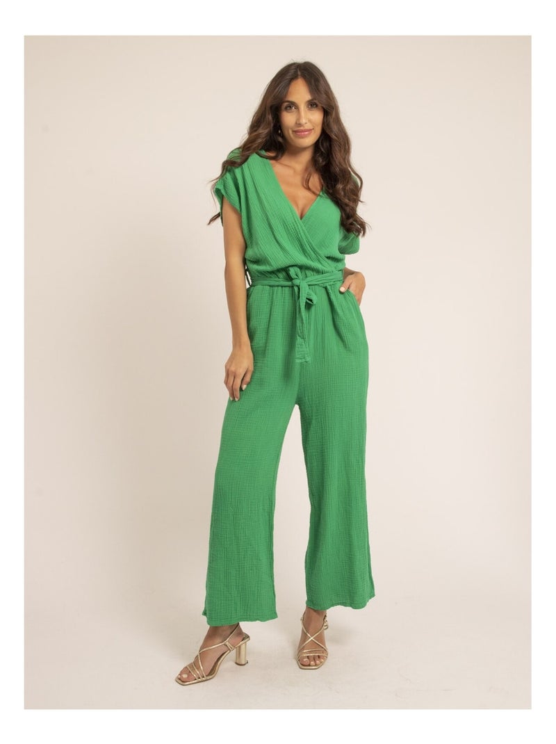 Combi pantalon gaze de coton EROLIE Vert - Kiabi