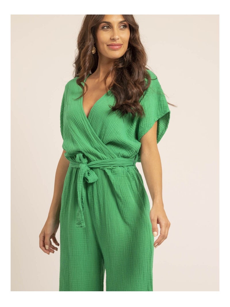 Combi pantalon gaze de coton EROLIE Vert - Kiabi