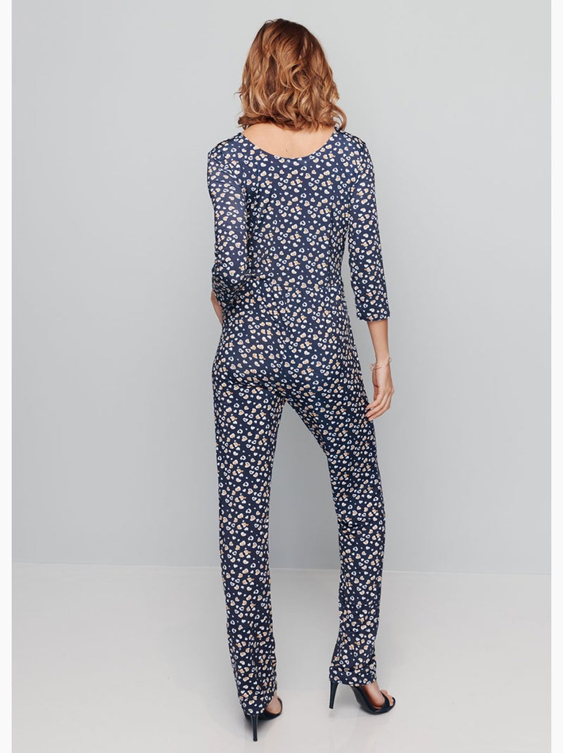 Combi-pantalon imprimée manches 3/4 - Afibel Bleu marine - Kiabi