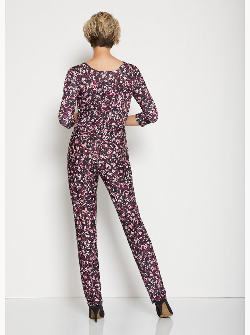 Combi-pantalon imprimée manches 3/4 - Afibel Noir Rose foncé - Kiabi