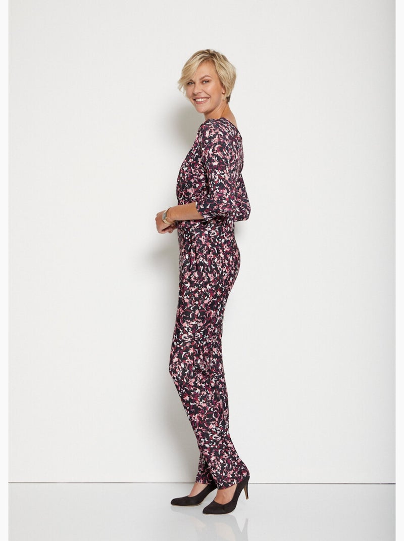 Combi-pantalon imprimée manches 3/4 - Afibel Noir Rose foncé - Kiabi