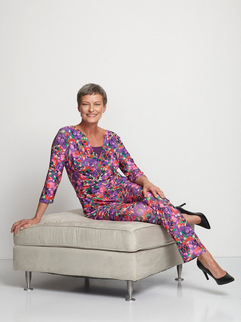 Combi-pantalon imprimée manches 3/4 Violet - Kiabi