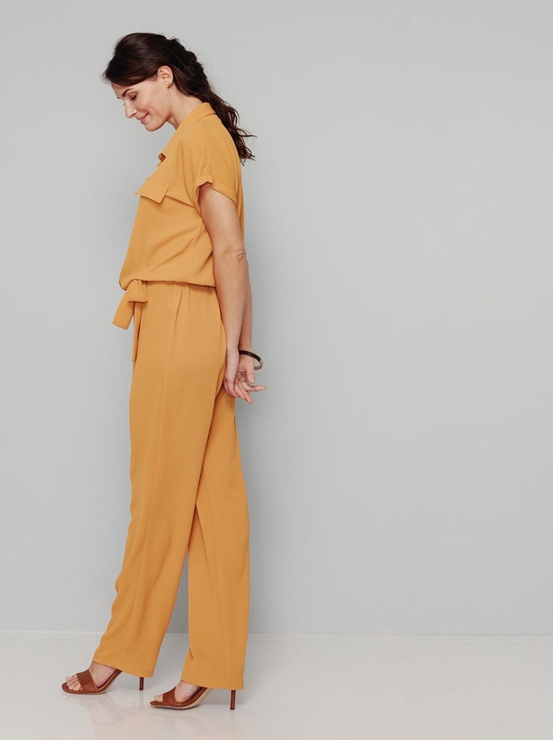 Combi-pantalon unie taille élastiquée - Afibel Jaune - Kiabi