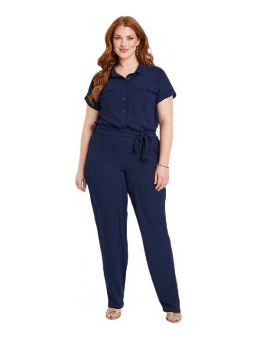 Combi-pantalon unie taille élastiquée - Kiabi