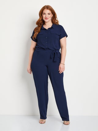 Combi-pantalon unie taille élastiquée