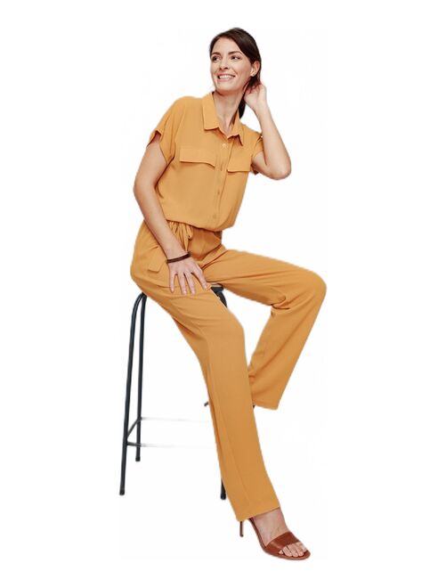 Combi-pantalon unie taille élastiquée - Kiabi