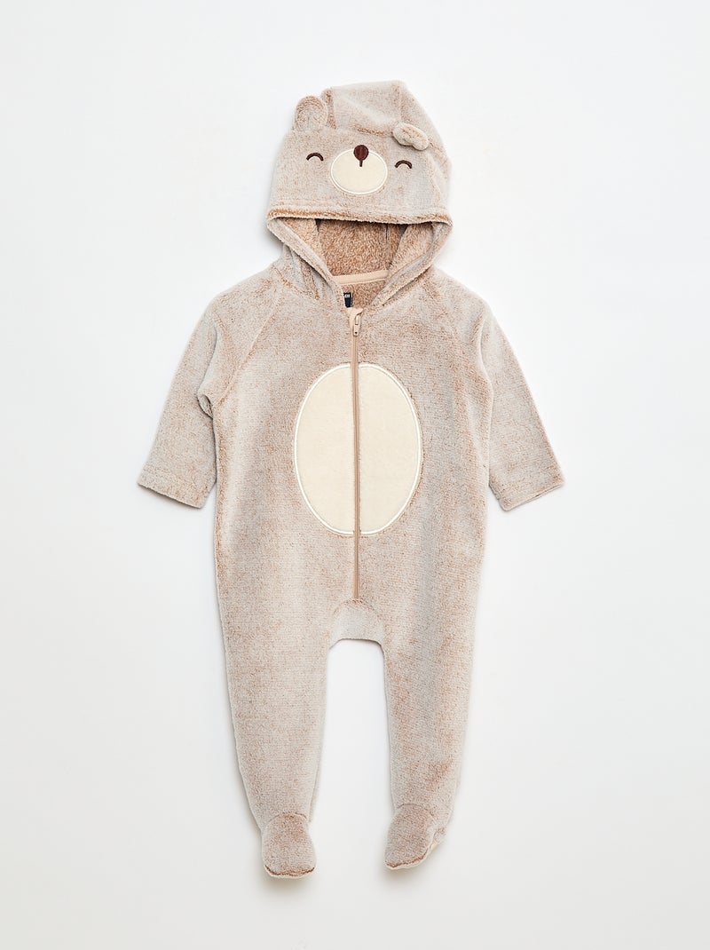 Combi pyjama chaude animal Marron - Kiabi