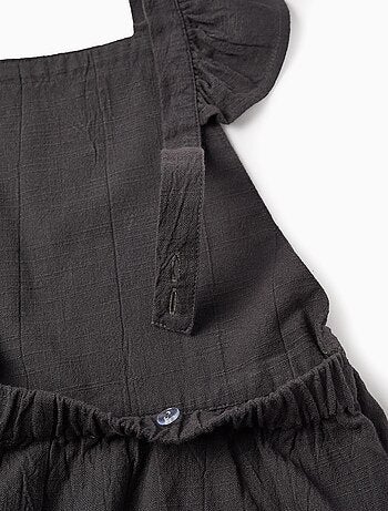 Combi-Short à Bretelles en Coton Slub avec Volants