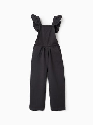 Combi-Short à Bretelles en Coton Slub avec Volants