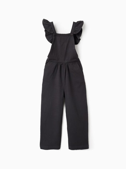 Combi-Short à Bretelles en Coton Slub avec Volants - Kiabi