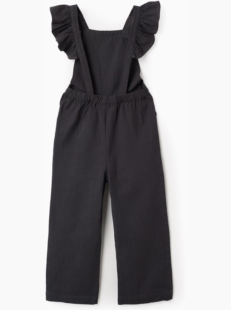 Combi-Short à Bretelles en Coton Slub avec Volants Gris foncé - Kiabi