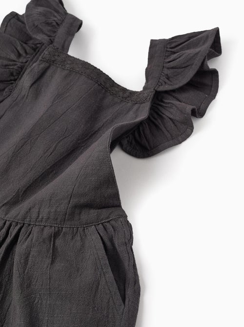 Combi-Short à Bretelles en Coton Slub avec Volants - Kiabi