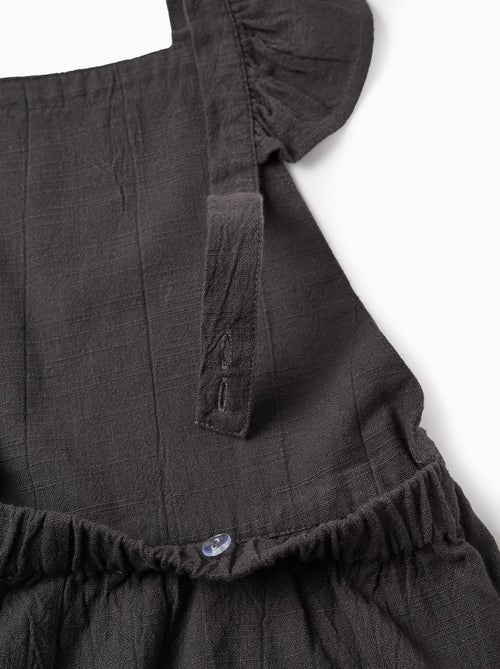 Combi-Short à Bretelles en Coton Slub avec Volants - Kiabi