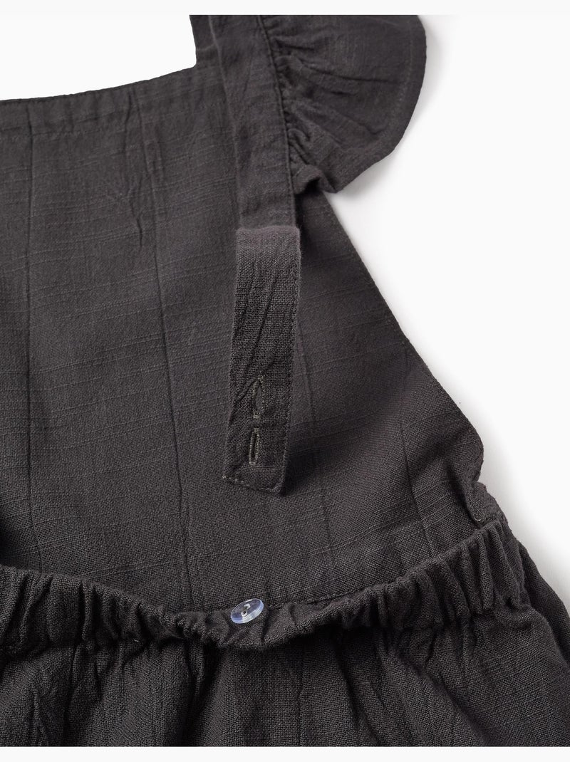 Combi-Short à Bretelles en Coton Slub avec Volants Gris foncé - Kiabi