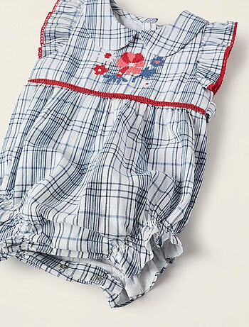 Combi-short avec Carreaux et Broderies