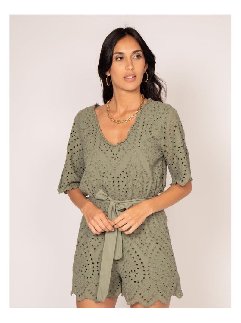 Combi short broderies anglaises XIROSE Kaki - Kiabi