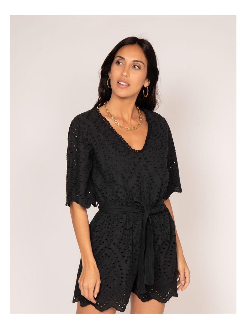 Combi short broderies anglaises XIROSE Noir - Kiabi