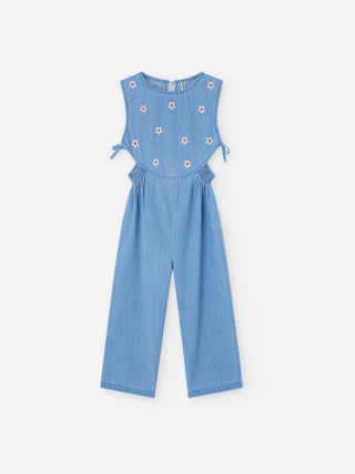 Combi-short en Jean avec Broderies de Fleurs