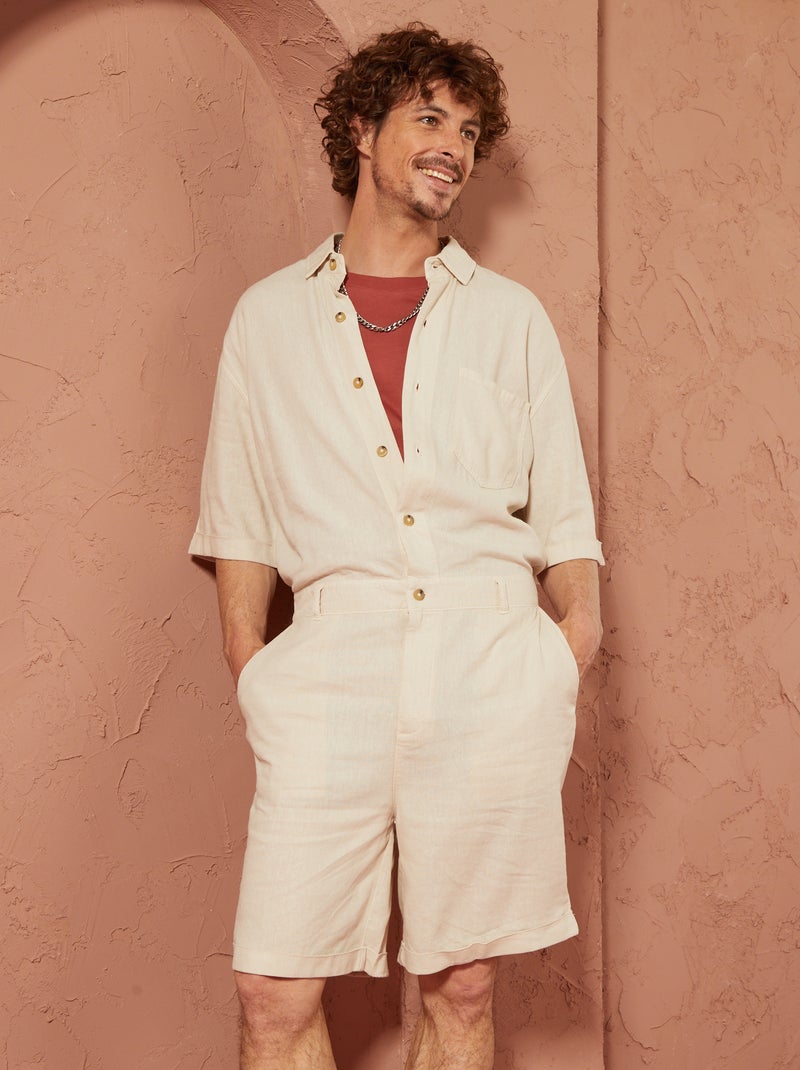 Combi short en lin mélangé - Unisexe Beige - Kiabi