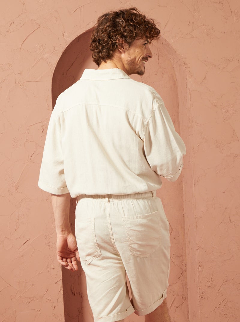 Combi short en lin mélangé - Unisexe Beige - Kiabi