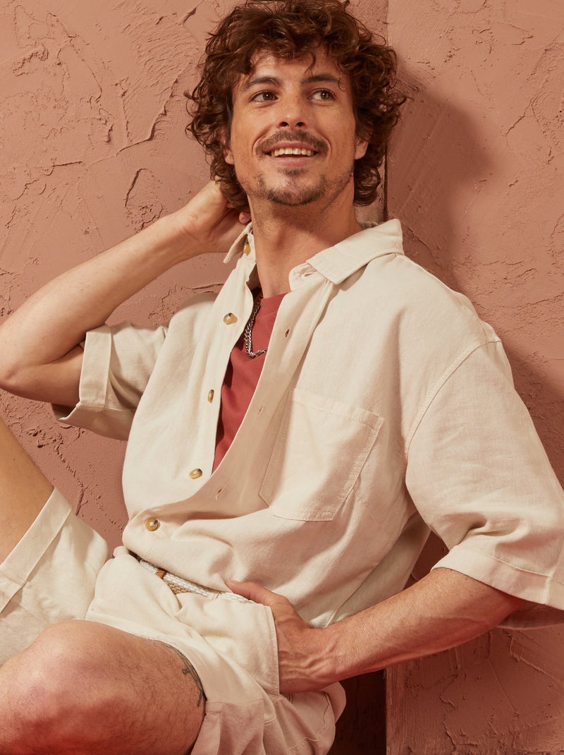 Combi short en lin mélangé - Unisexe Beige - Kiabi