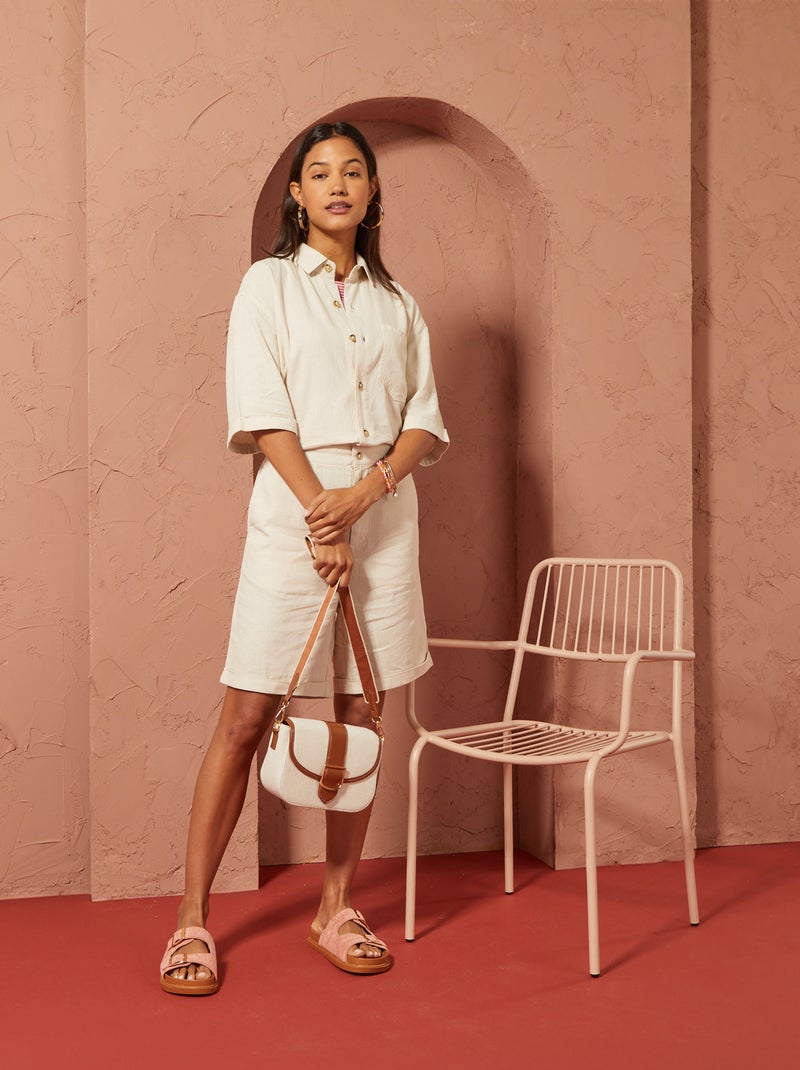 Combi short en lin mélangé - Unisexe Beige - Kiabi