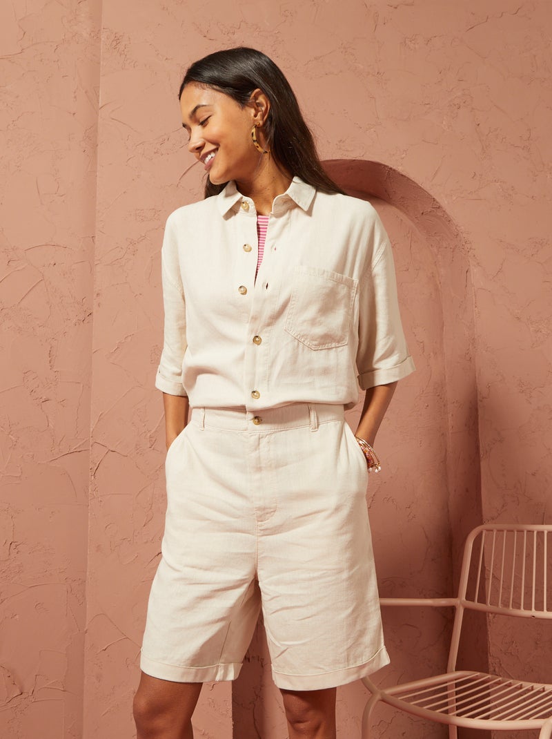 Combi short en lin mélangé - Unisexe Beige - Kiabi