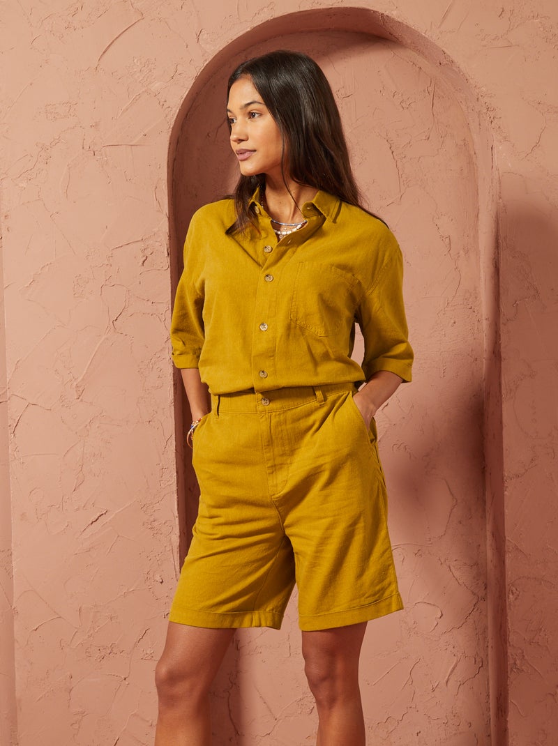 Combi short en lin mélangé - Unisexe Jaune - Kiabi