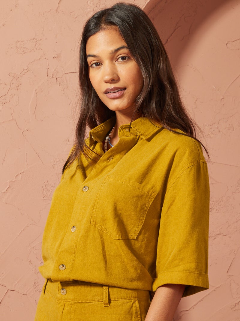 Combi short en lin mélangé - Unisexe Jaune - Kiabi
