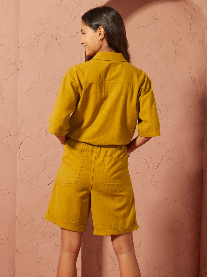 Combi short en lin mélangé - Unisexe Jaune - Kiabi