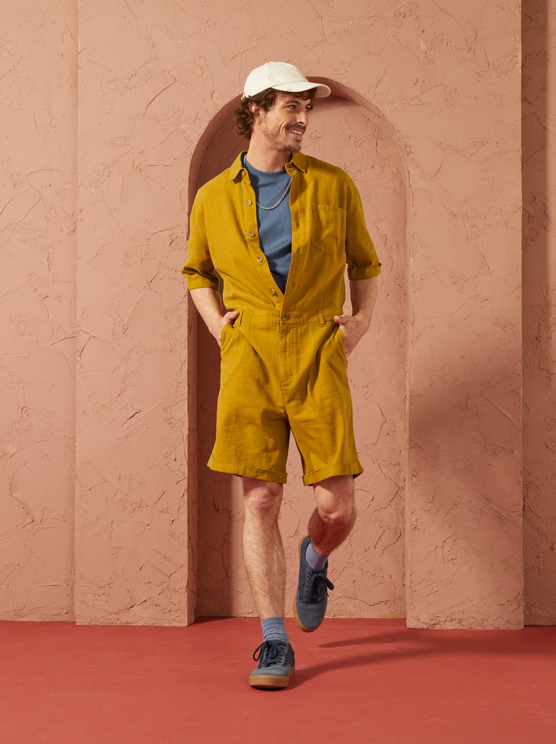 Combi short en lin mélangé - Unisexe Jaune - Kiabi