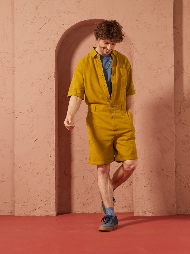 Combi short en lin mélangé - Unisexe Jaune - Kiabi