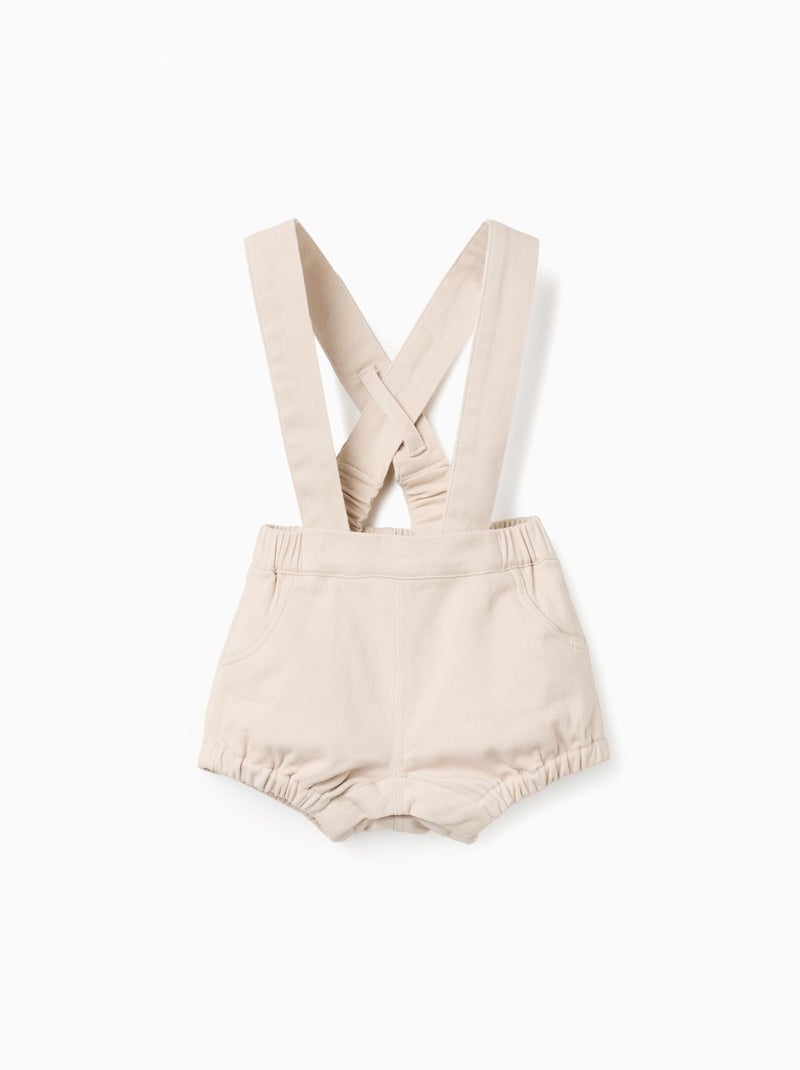 Combi-short en Sergé avec Bretelles Ajustables Beige clair - Kiabi